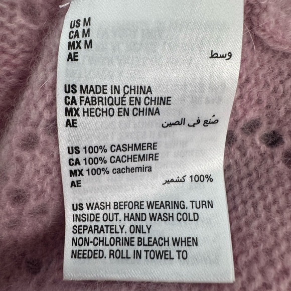 NWT Charter Club 100% Cashmere Pink Crochet Heart Pointelle Button Cardigan M - Picture 13 of 14